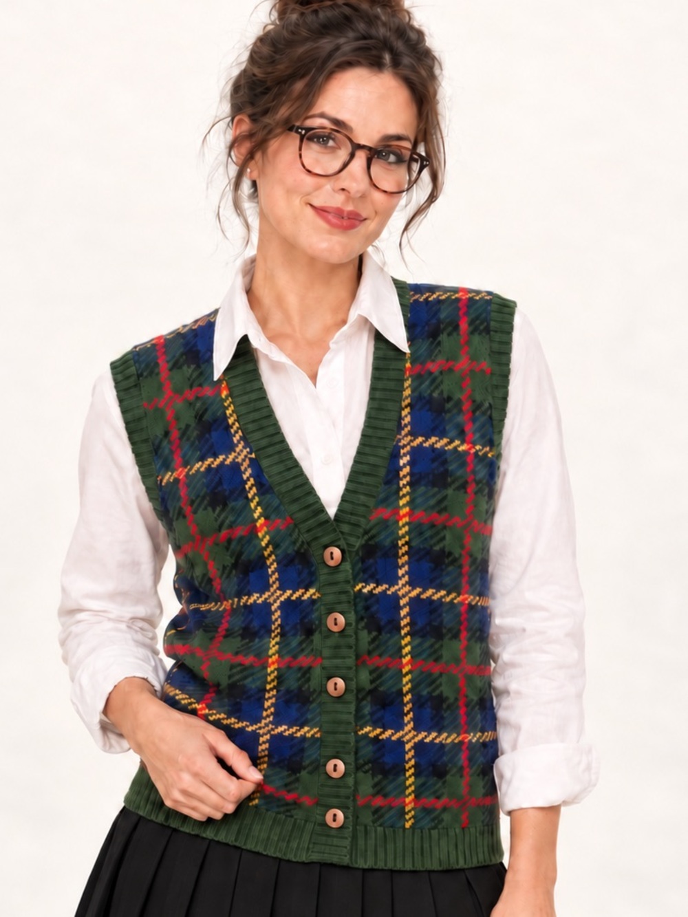 EVAN PICONE Vintage Plaid Cotton Sweater Vest Green Women’s Size Small